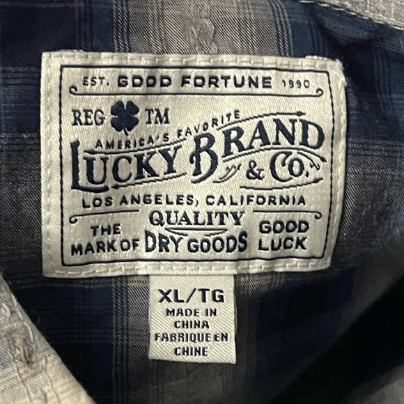 Lucky Brand classic fit Pearl snap blue white plaid cotton button up - Picture 3 of 6